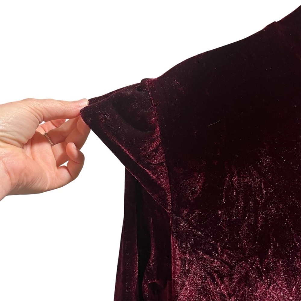 Velvet Burgundy Long Sleeve Maxi Ruffle Shoulder Cottagecore Witchy Prairie - Picture 2 of 12